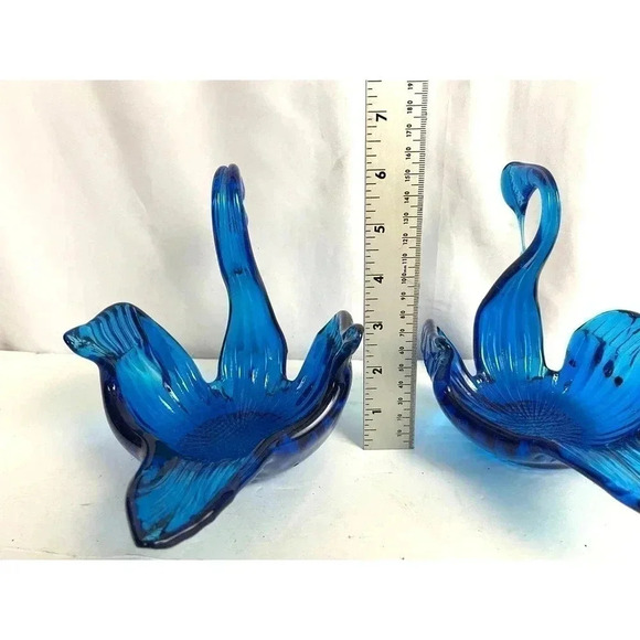 VTG Blue Glass Swan Trinket Candy Dish Bowl 6” Mid Century Modern Lot of 2 - Picture 5 of 15